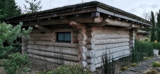 chalet maramour façade en bois et rondins avec beaucoup de végétations chalet maramour façade